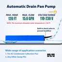 MSELTOS 6.4 GPH 50 FT Max Head Drip Pan HVAC Condensate Pump 110V/230V w/Automatic Safety Switch, Quiet Removal Auto Sump Pump Submersible Water Pump for AC, Dehumidifier, Furnace, Basements
