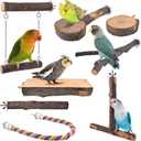 DBNESS Bird Perches, 8pcs Natural Wood Parrot Perch Stand Chewing Toys Cage Accessories Hanging Multi-Branch Perch Platform Swing Toy Rope Perches for Small and Medium Parakeet, Conures, Budgies