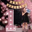 Marquee Numbers Pink 1st-Birthday Decorations: Large 3ft Light Up Number Rose Gold First Birthday Decoration for Boy Girl One Year Old Birthday Decor Party Backdrop Anniversary Big Mosaic Number 1
