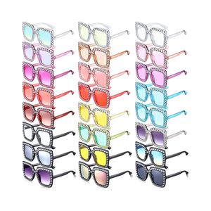 Chuangdi 24 Pcs Women Disco Sunglasses 70s Rhinestone Crystal Sunglasses Bulk Large Square Sparkling Glasses Thick Frame