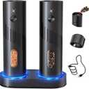 CIRCLE JOY Electric Rechargeable Salt and Pepper Grinder Set Top-Refill Automatic Pepper Mill Grinder with Charging Base, Adjustable Coarseness, Easy Filling Larger Capacity with Led for Home Kitchen (Classic Black)