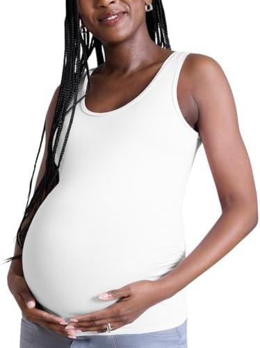 Motherhood Maternity Women's Side Ruched Scoop Neck Pregnancy Tank Top, White, S