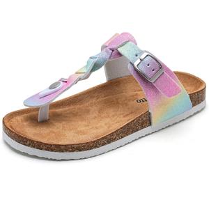 Torotto Boys Girls Cork Footbed Sandals Kids Flip Flops with Adjustable Braided Straps (Toddler/Little Kid/Big Kid) (Rainbow)