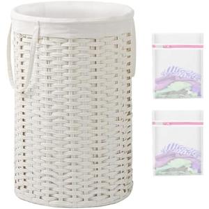 SETVSON Large Laundry Hamper Laundry Basket Round 34.3 Gal (130 L) Handwoven Wicker Laundry Baskets Rattan Laundry Basket with Removable Bag Handles 2 Mesh Bags for Living Room Bedroom White