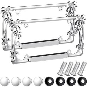 2 Pcs Palm Tree License Plate Frame Plastic Beach Coconut Tree Design Frame Compatible with Standard License Plate for USA 2 Holes with Screws for Women Men (Sliver)