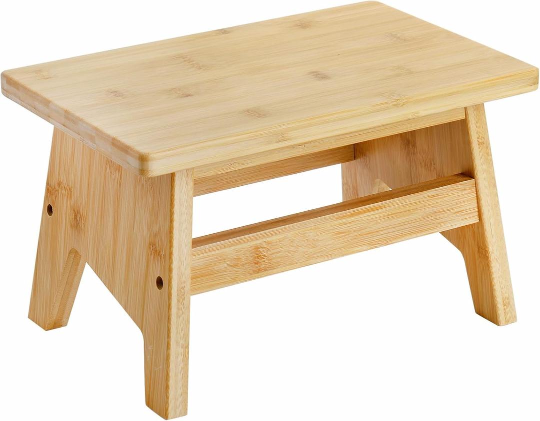 Lyellfe Bamboo Step Stool, Non-Slip One Step Stool, Potty Training Stool, Portable Sturdy Bedside Stool for High Beds, Support up to 300lbs, Easy Assembly,13"D x 8.5"W x 7.8"H