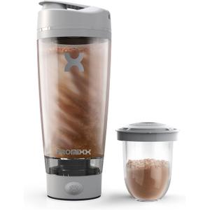 Promixx Pro Shaker Bottle | Rechargeable, Powerful for Smooth Protein Shakes | includes Supplement Storage - BPA Free | 20oz Cup (Cool Gray)