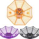 Triumpeek Halloween Party Supplies - Set of 3 Plastic Trick or Treat Bowls with Spider Web Design for Day of The Dead in Orange, Purple and Black
