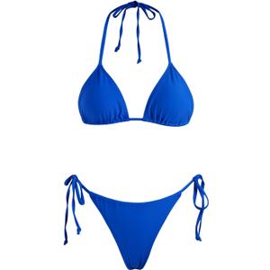VOLAFA Women's Triangle Bikini Set String Swimsuit Print Tie Smocked Ruched Two Piece Bathing Suit (4, Royal Blue)