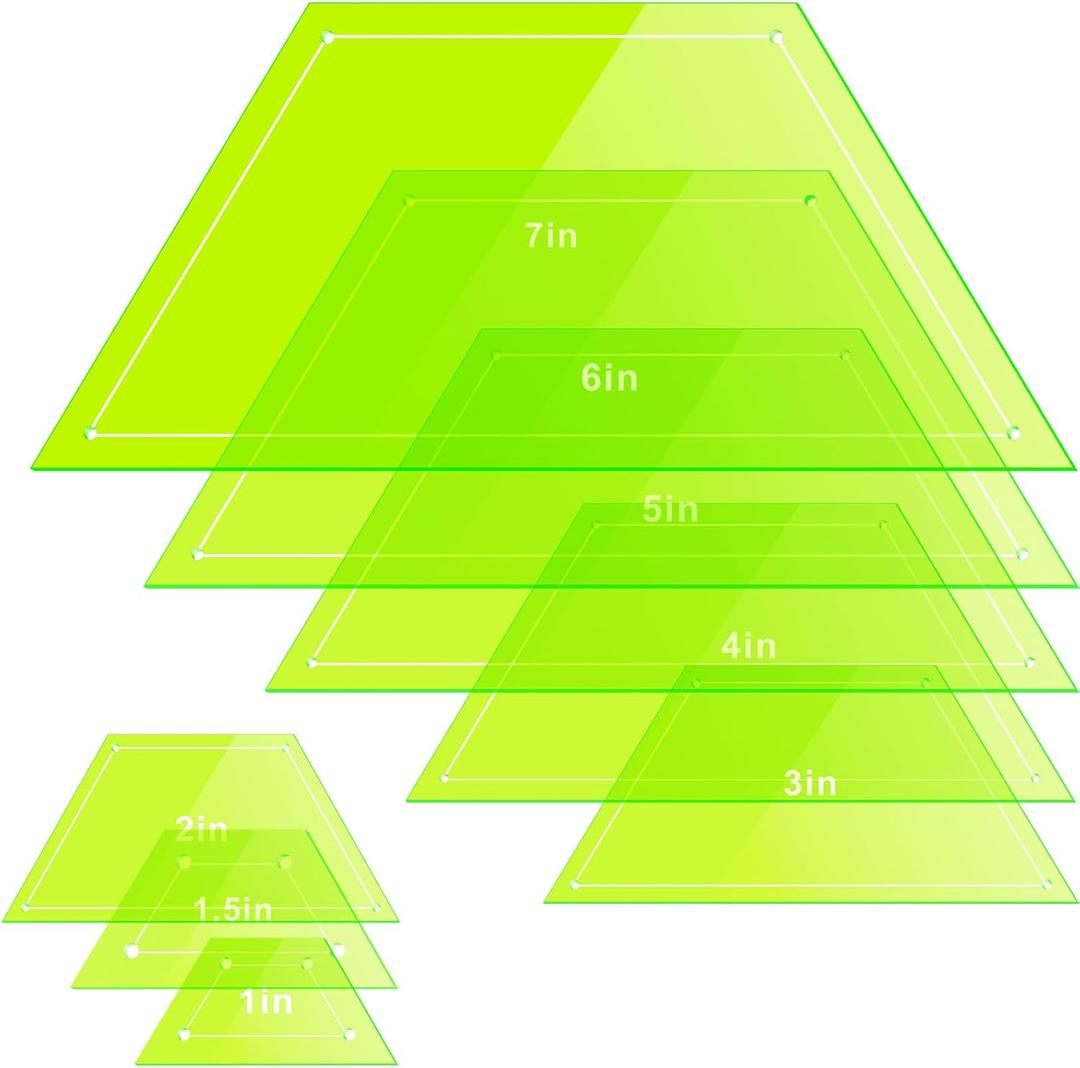 Kigley 8 Pcs Half Hexagon Quilting Templates and Rulers 1/1.5/2/3/4/5/6/7 Inch Acrylic Quilting Ruler with 1/4 Inch Seam Allowance for Cutting Pattern DIY Sewing Craft(Green)