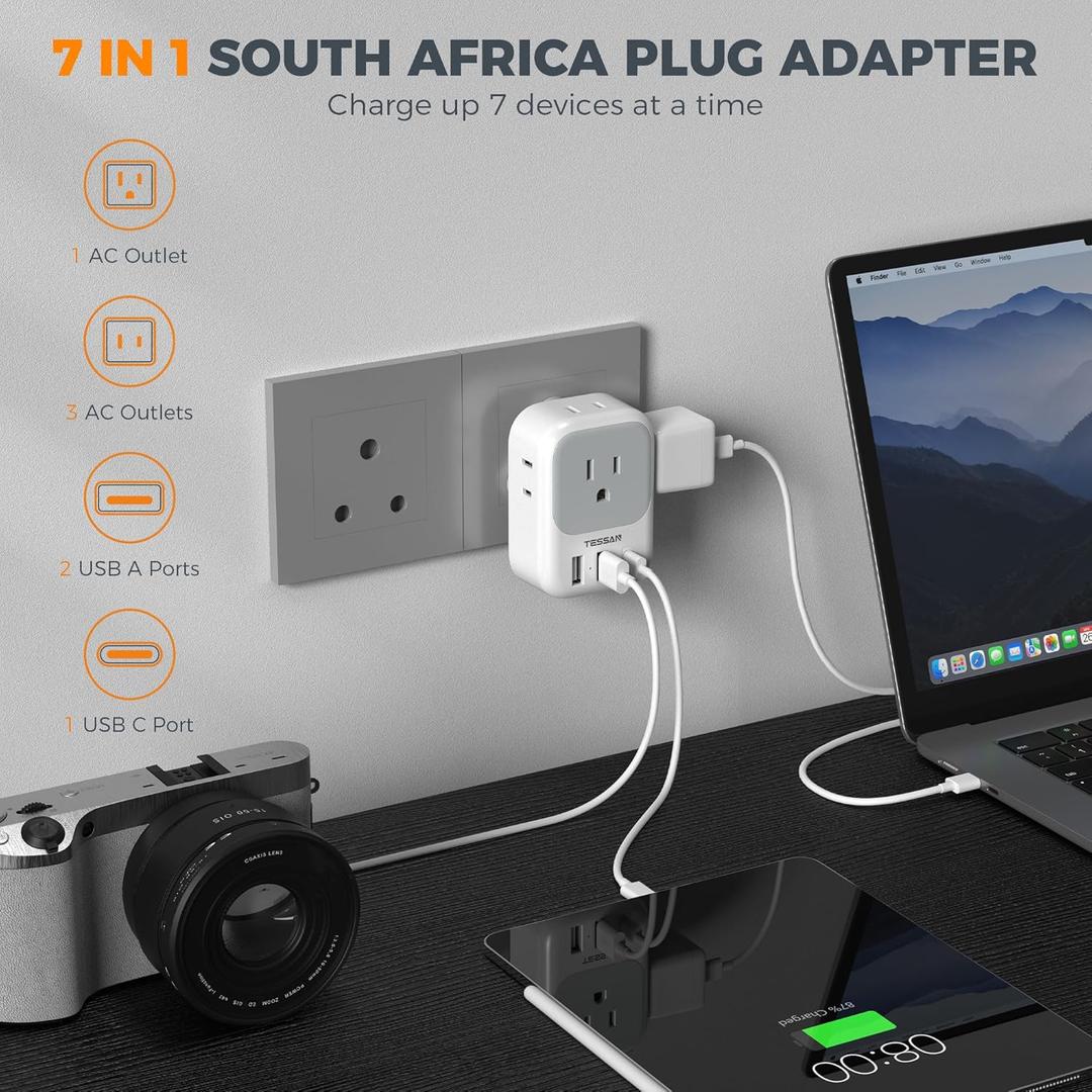 1 Pack European Plug Adapter USB C, TESSAN US to Europe Adapter 4 Outlets 3 USB Charger, Type C International Power Adaptor to Italy Spain France Portugal Iceland Germany, Europe Travel Essentials