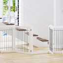 SPIRICH 96-inch Extra Wide 30-inches Tall Dog Gate with Door Walk Through, Freestanding Wire Pet Gate for The House, Doorway, Stairs, Pet Puppy Safety Fence, Support Feet Included (White)