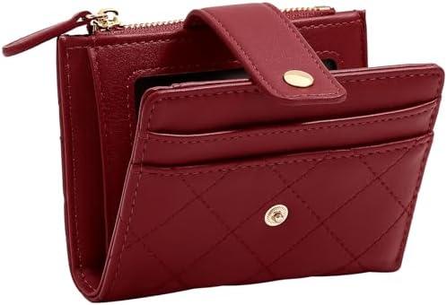 YINHEXI RFID Women Wallet, Small Slim PU Leather Bifold Wallet with Zipper Coin Pocket & ID Window, for Ladies, Teens, and Girls (Burgundy Red)