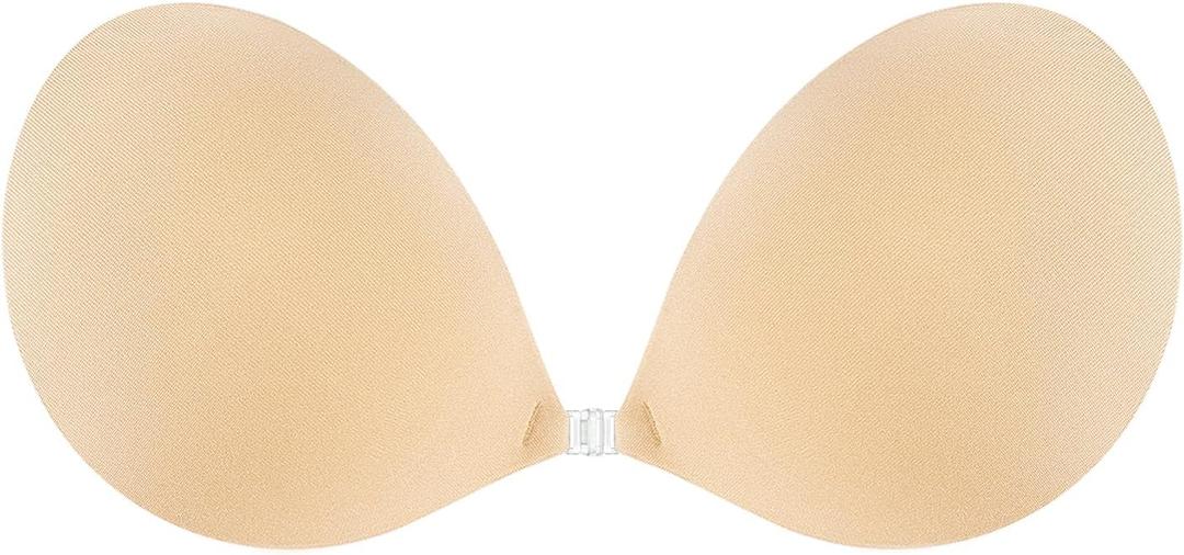 Niidor Sticky Bra Women's Strapless Backless Invisible Push up Silicone Bra with Nipple Covers (Nude Beige)