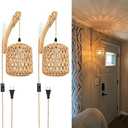 Frideko Plug in Wall Sconces Set of Two Hand Woven Lamp with Cord Rattan Lights Farmhouse Sconce Mounted Light Boho Lighting for Bedroom Living Room - Amazon.com