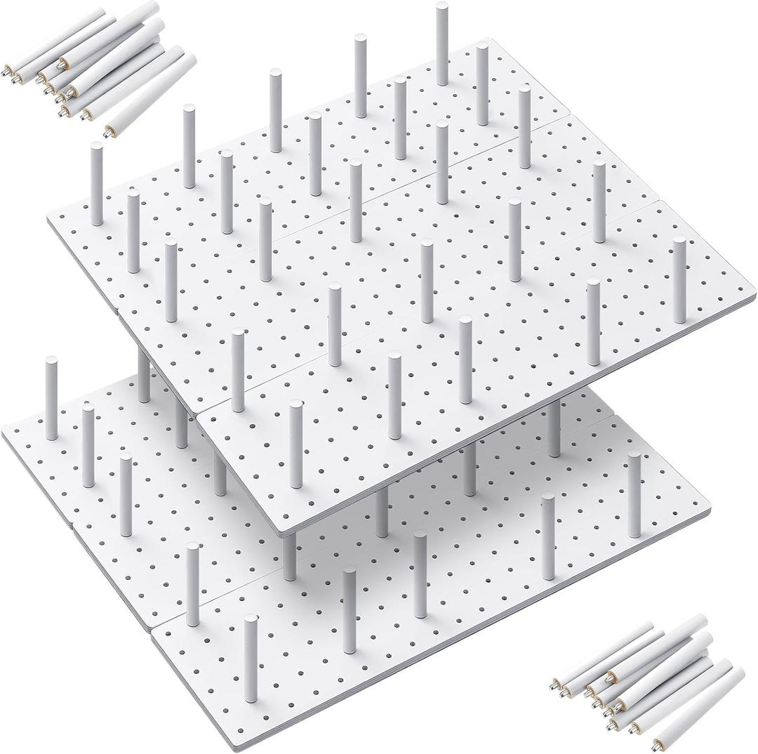 Kigley 6 Pcs Wood Pegboard Drawer Organizer with 48 Pegs Wood Peg Board System Peg Drawer Organizers for Kitchen Dishes Plate Pegboard Food Containers(20.98x5.91,White)