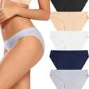 voenxe Women Bikini Underwear,Seamless Breathable Ladies Panties,No Show Comfortable Briefs Undies for Women,Hipster,5-Pack M
