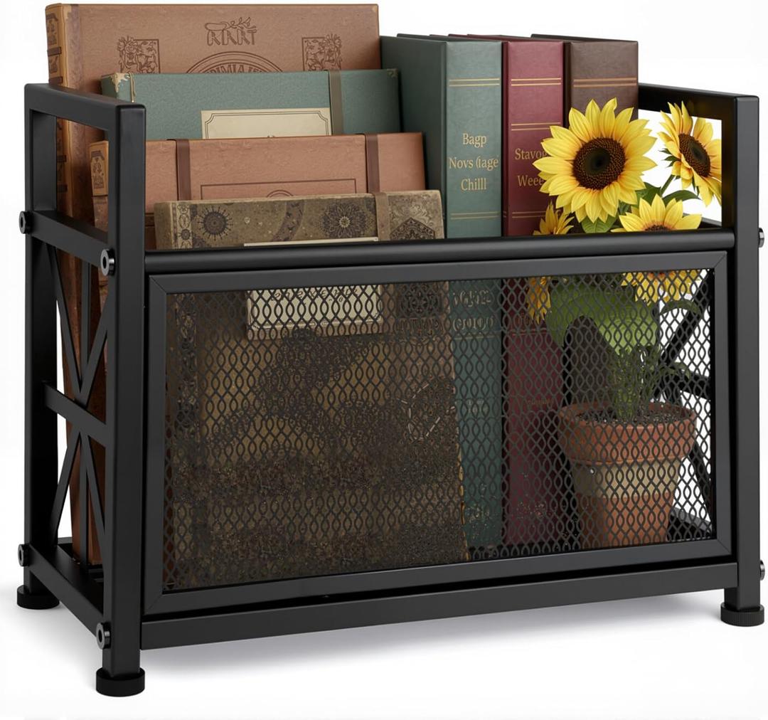 Magazine Rack & Holder  Multi-Purpose Storage Organizer for Magazines, Books, Newspapers, Mail, Tablets | Sturdy Black Basket for Home, Office, Bathroom | Sleek Design & Easy Assembly