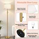 Upgraded Dimmable Gold Floor Lamps for Living Room, 9W LED Bulb Included, Modern Standing Lamp with White Lamp Shade, Tall Pole Light for Bedroom Reading Office Corner Nursery