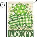 St Patricks Garden Flag, 28x40 Inch St Patricks Flag, Welcome Yard Flag with Shamrocks Clovers for Outdoor Porch Decorations (Green)