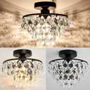 YYJLX Modern Small Crystal Ceiling Light Fixture Mini Black Semi Flush Mount Chandelier Light Fixture for Hallway Bedroom Bathroom Closet e26