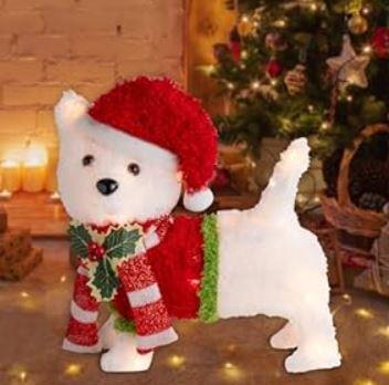 Christmas Lighted Dog Decoration Pre-lit 3D Glittered Fluffy Puppy Battery Operated Lighted Up Standing Ornament Outdoor Indoor Christmas Decoration for Home Lawn Yard Garden Display