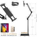 Tablet Floor Stand with 5LB Metal Base, Overhead Bed Phone Stand Angle Height Adjustable Holder, Universal Floor Stand Compatible with iPhone iPad Pro Air Mini, Samsung Tab, Kindle, E-Readers