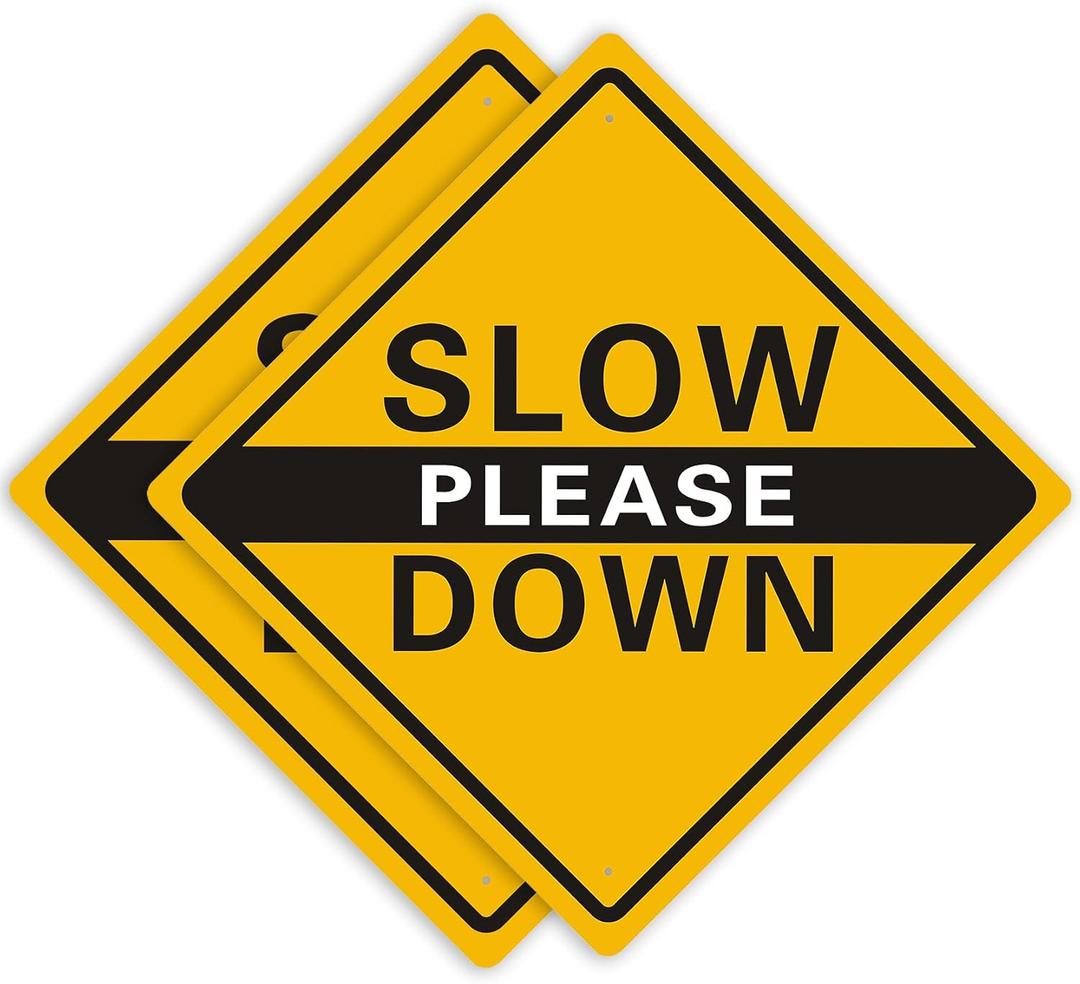 Please Slow Down Sign. 12 x 12 Inches Reflective Aluminum Sign, Waterproof, Weatherproof, Scratch and UV Resistant. Easy to Mount Indoor or Outdoor use (B)