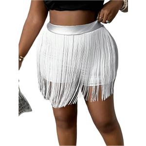 Floerns Women's Plus Size Tassel Trim PU Leather High Waist Straight Leg Mini Shorts (XX-Large Plus)