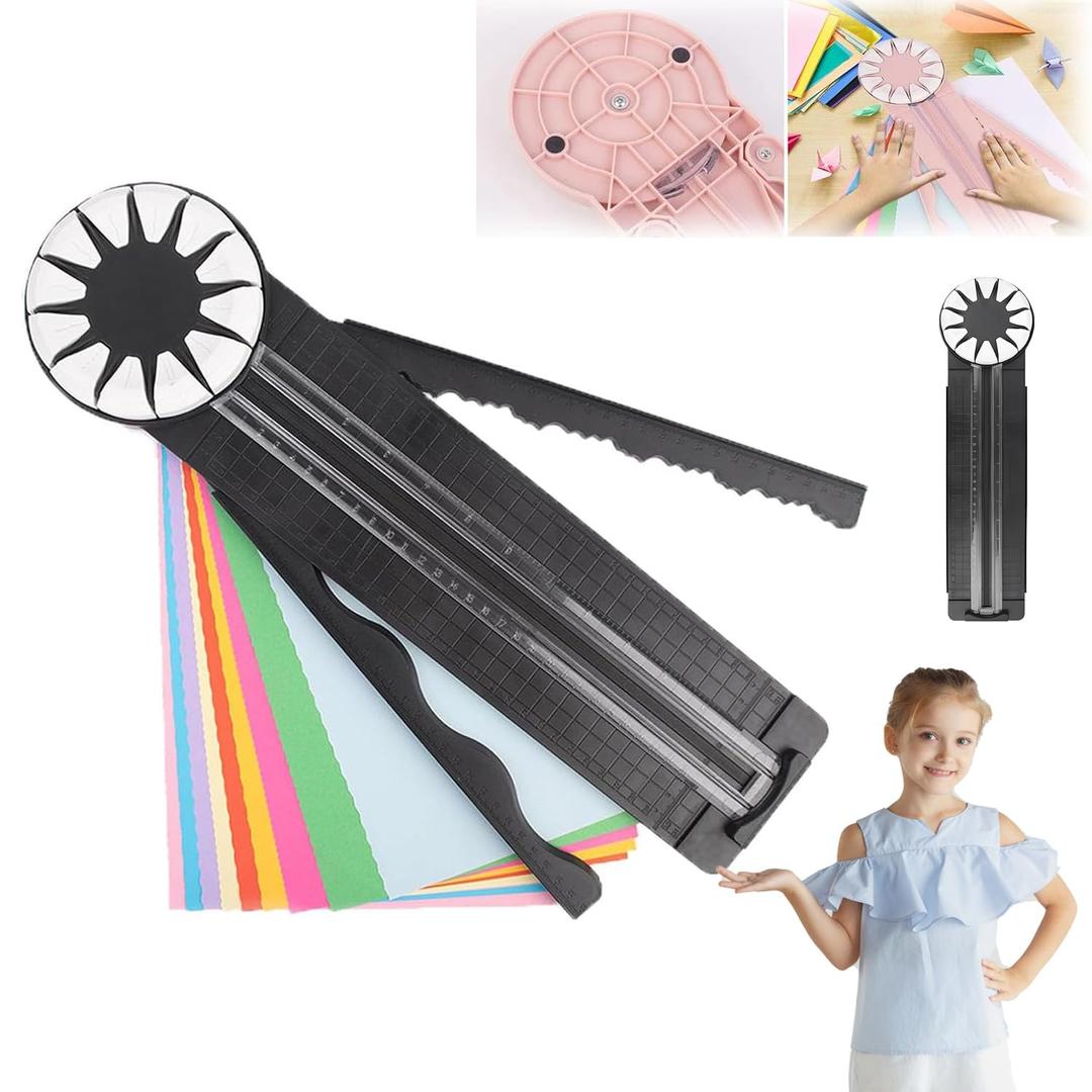 Paper Craft Edge Cutter, 12 in 1 Paper Cutter, Rolling Paper Cutter with 12 Cutting Types, Multifunctional Paper Cutter Machine with Measurements for Scrapbooking (BLK)