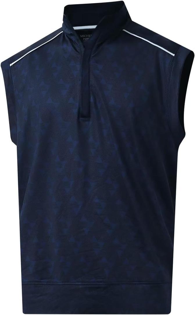 Rouen Mens Vests Outerwear Lightweight Moisture Wicking Midlayer Sleeveless Sports Golf Quarter Zip Pullover Mens Vest (Large, Navy Geo)