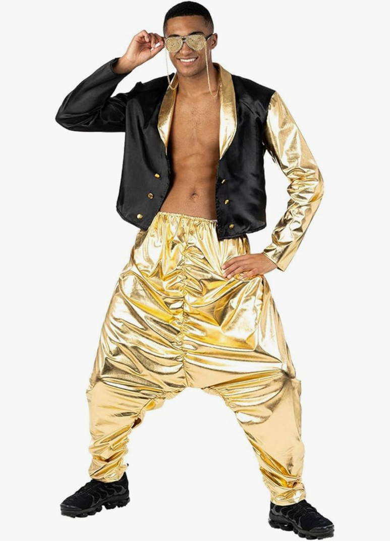 Morph Mc Hammer Costume - Mens 80s & 90s Rapper & Disco Pants Costume, Gold Mc Hammer Pants M