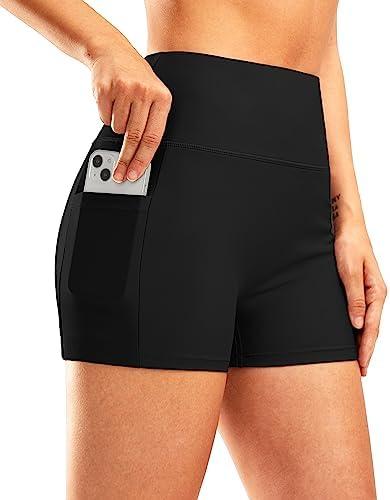 Pudolla Women's Swim Shorts High Waisted Bathing Bottom Shorts Tummy Control Board Swimsuit with Pockets, Size XL