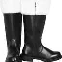 Christmas Santa Boots, Men's Wide Calf Santa Combat Boots with White Fur for Halloween Christmas Costume (9-9.5, Black)