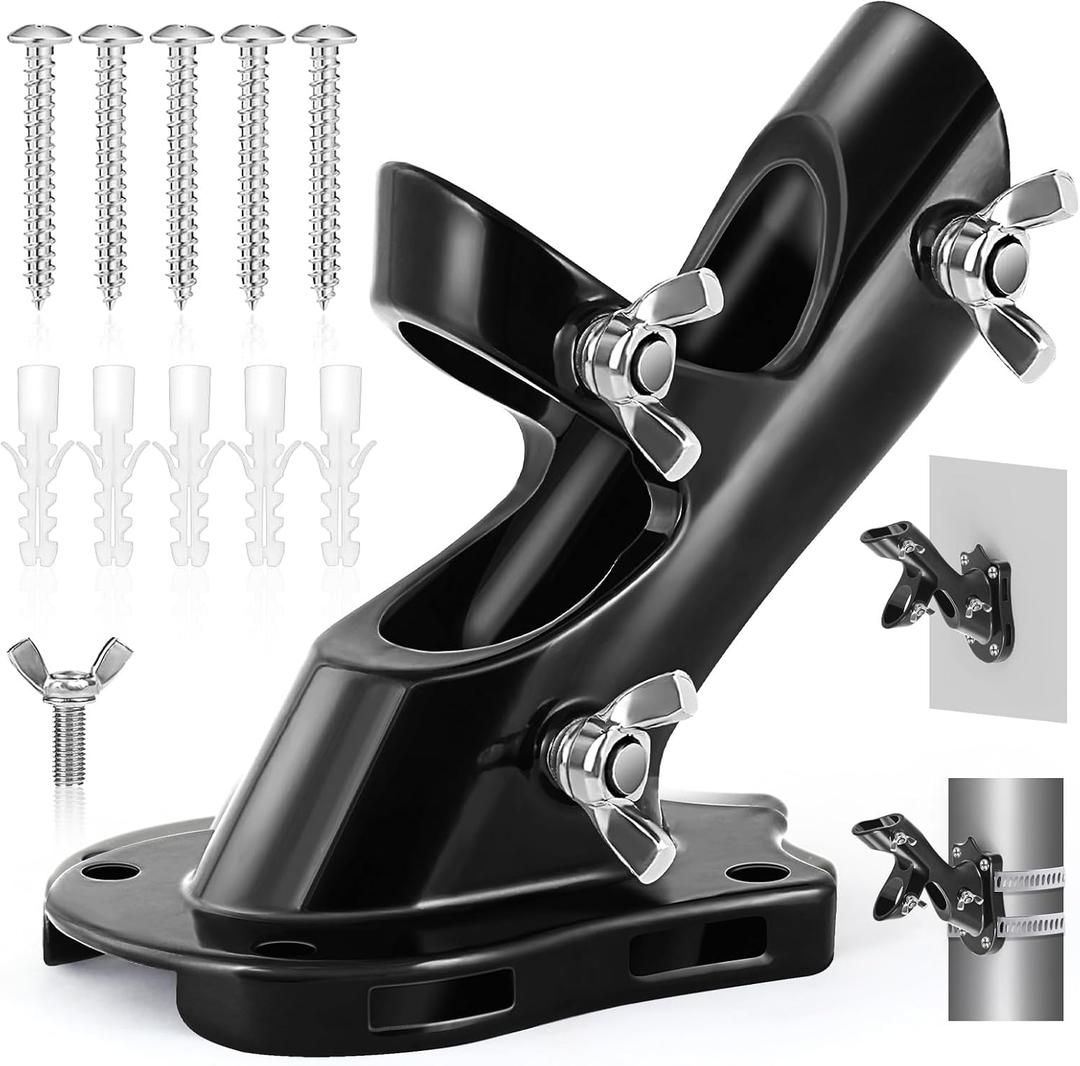 Flag Pole Holder, Anovo Flag Pole Brackets Mount Outside House Heavy-Duty Aluminum Metal Rust Proof Bracket 1" Inner Diameter 2 Positions with Hardwares for Outdoor Wall Mounting Porch(Black-1 Pack)