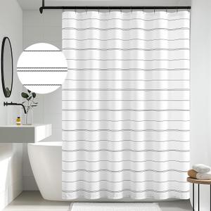 jinchan Black and White Casual Striped Shower Curtain Modern Minimalist Pinstripe Waterproof Fabric Shower Curtains for Bathroom with Weighted Hem and 12 Hooks 70x72 inches