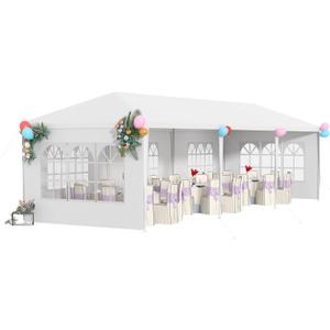 10x30 Outdoor Canopy Patio Tent Camping Gazebo Events with 5 Removable Walls for [Party] Wedding BBQ Cater, White
