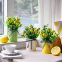 3 Pack Spring Lemon Decor for Kitchen, Artificial Lemons Branches with Colorful Metal Pots, Spring Summer Farmhouse Greenery Decoration for Home Kitchen Living Room