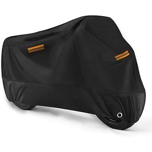 Universal Motorcycle Cover Waterproof Outdoor Storage All Weather Rain Snow Sun Winter All Season Durable with Lockholes & Night Reflective Black Oxford