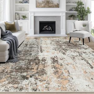 8x10 Area Rugs for Living Room Rug Washable: Abstract Large Rug for Dining Room Bedroom Carpet Non Slip 8 by 10 Indoor Modern Nursery Home Office Brown Beige