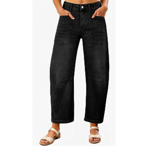 EVALESS Womens Baggy Barrel Jeans High Waisted Wide Leg Boyfriend Denim Ankle Pants, Size 10