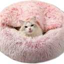 20inch Calming Pet Beds, Dog Bed & Cat Cave Bed with Hooded Cover, Cozy, Machine Washable, Anti-Slip&Waterproof (Pink)