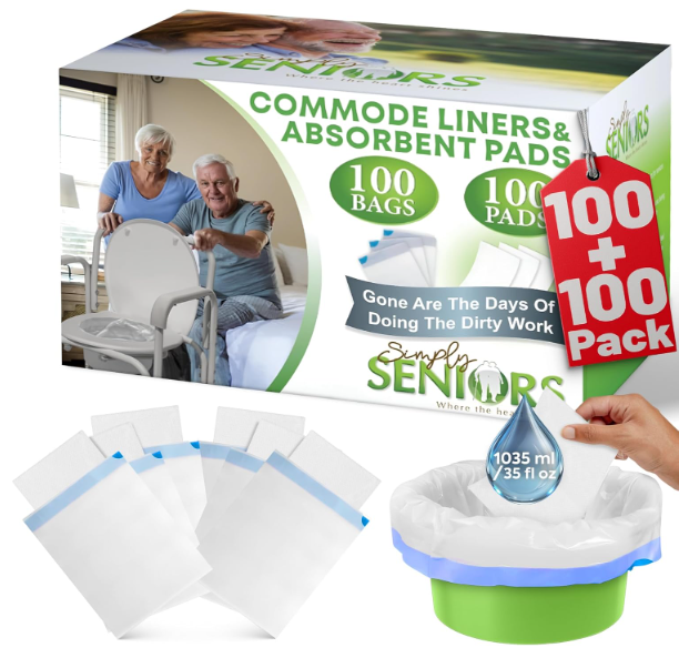 Commode Absorbent Pads for Bedside Commode Liners  100 Pads for Portable Toilet Bags No More Days Doing The Dirty Work  For Bedside Toilet Liners, Potty Bags for Portable Toilet, Potty Chair Liners