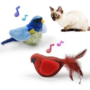 LEWISER Cat Toys Chirping Tit 2 Pcs with Catnip SilverVine, Suitable for Cat Wand Toys, Simulation Bird Design, Interactive Toys for Indoor Kitty Kitten Exercise, Red and Blue