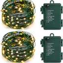 Battery Operated Starry Lights - 18FT 50 Micro LEDs, Warm White (2 Pack) for Christmas Tree, Wreath, DIY, Wedding