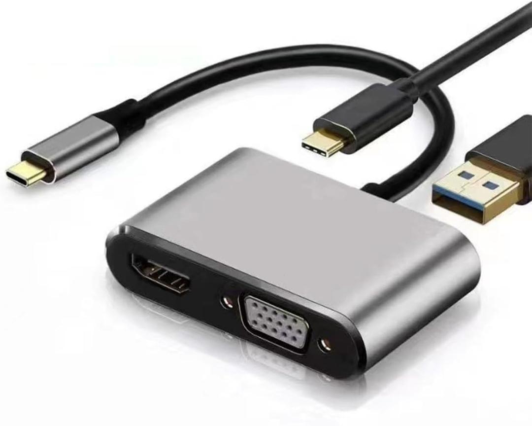 4 x USB C to VGA Multi Adapter, 4-in-1 USB C to HDMI VGA Converter for Dual Monitors with PD Charging and USB 3.0 Port, 1080P Display Adapter Compatible with MacBook Pro, Surface, Dell XPS, HP, and More