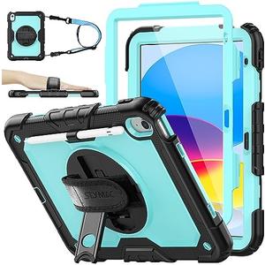 SEYMAC stock Case for iPad (A16) 11th/10th Generation 11''/10.9'' 2025/2022, Full-Body Drop Protection Case with Screen Protector &360° Rotate Hand Strap/Stand, Brightblue+Black