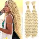 Human Braiding Hair for Boho Blonde Deep Wave Bulk Bohemian 2 Bundles/Pack 18 18 Inch 12A Wet and Wavy Curly Human Hair Extensions 613 Blonde