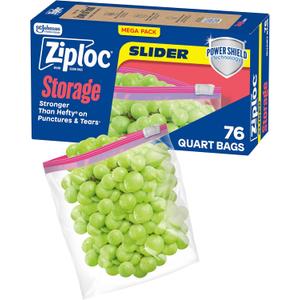 Ziploc Quart Food Storage Bags, Stand-Up Bottom, Easy to Fill, 76 Count (Packaging May Vary)