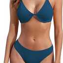 ZAFUL Women's Underwire Bikini Sets Ribbed Bathing Suit High Cut Triangle Two Pieces Swimsuit, Size M